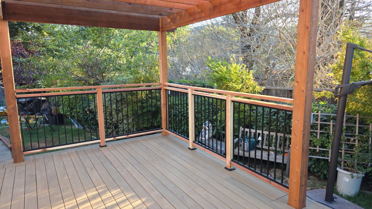 Completed backyard pergola and deck