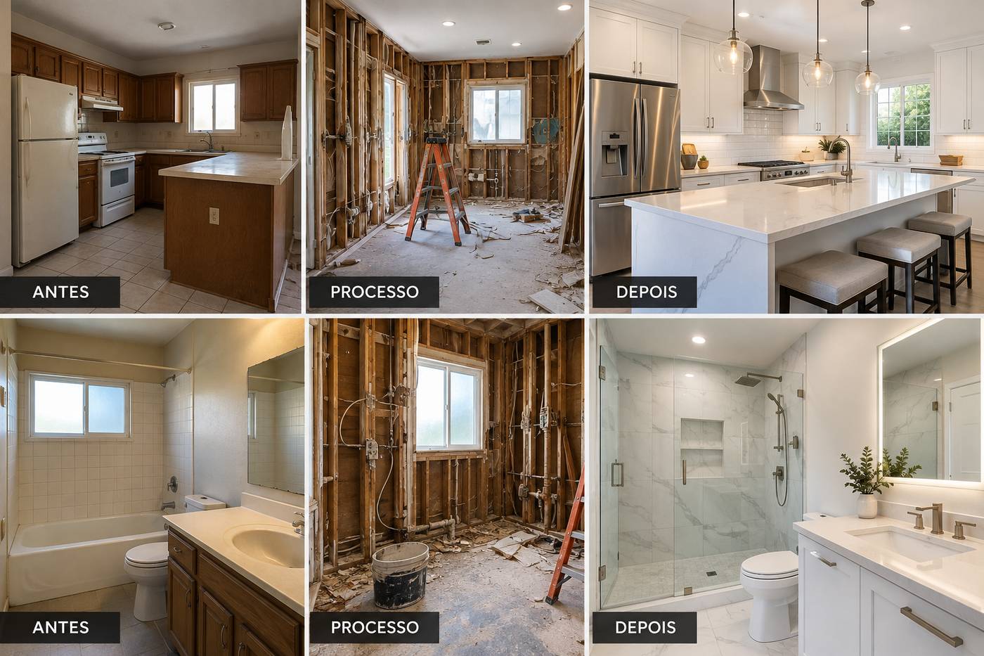 Kitchen and bathroom remodeling before, process and after